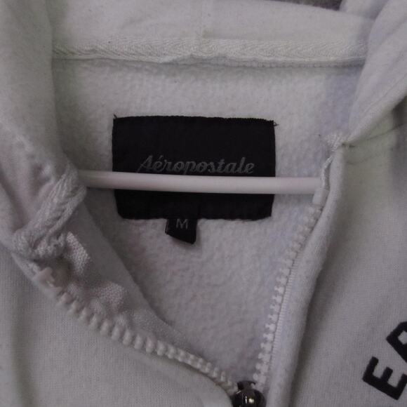 Aeropostale Hoodie Womens Medium White Zip Up Sweatshirt AERO 1987 Graphic - Picture 2 of 16